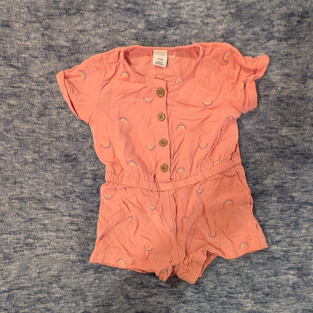 Old Navy 3-6M Coral Romper with Rainbow Accents